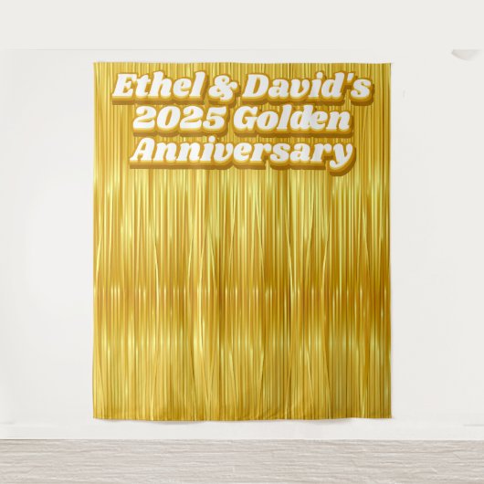 結婚記念日金ゴールドストリーマフェイクーの背景 タペストリー (正面)