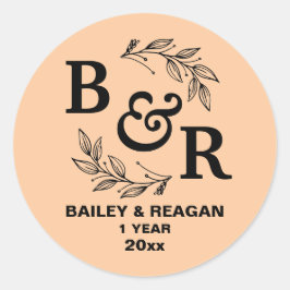 結婚記念日1周年 葉のモチーフ モノグラム ラウンドシール