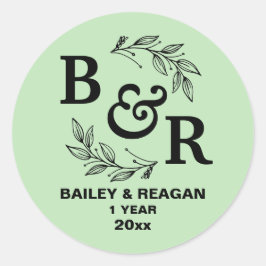 結婚記念日1周年 葉のモチーフ モノグラム ラウンドシール