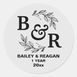 結婚記念日1周年 葉のモチーフ モノグラム ラウンドシール