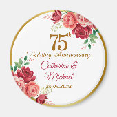 結婚記念日75周年記念 ゴールドフレームと花 マグネット (正面)
