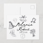 結婚記念日 ウェディング ドゥードル Save the Dates  シーズンポストカード (正面/裏面)