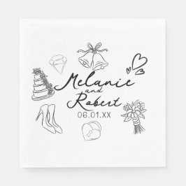 結婚記念日 ウェディング ドゥードル Save the Dates スタンダードランチョンナプキン
