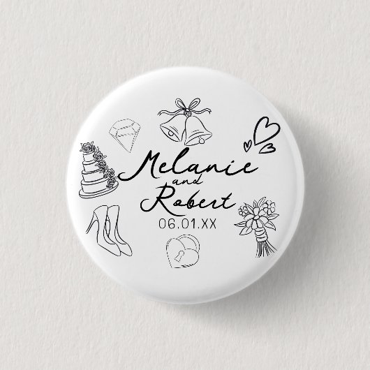 結婚記念日 ウェディング ドゥードル Save the Dates 缶バッジ (正面)