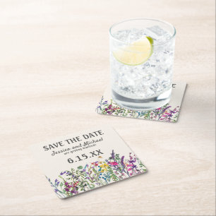 結婚記念日+ウォーターカラーの野の花 スクエアペーパーコースター