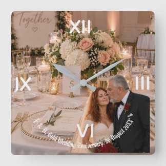 結婚記念日 ゴールド ウェディング カップル 写真 ギフト スクエア壁時計