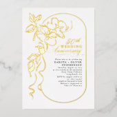 結婚記念日 ゴールド エレガント モダン フラワー ウェディング 箔招待状 (正面)