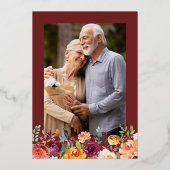 結婚記念日 フォト オータム バーガンディ ゴールド 箔招待状 (裏面)