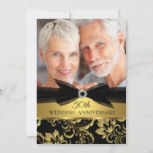 結婚記念日 ブラック ゴールド ダマスク フォト 招待状 (正面)