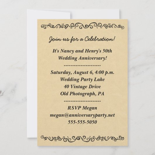 結婚記念日 ヴィンテージ写真テンプレート 招待状 (裏面)