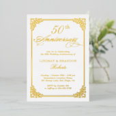 結婚記念日 ヴィンテージ ダマスク フレーム 本物の金 箔招待状 (立ち正面)