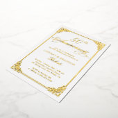 結婚記念日 ヴィンテージ ダマスク フレーム 本物の金 箔招待状 (回転した状態)