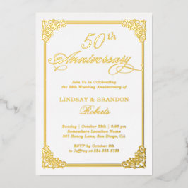 結婚記念日 ヴィンテージ ダマスク フレーム 本物 ゴールド 箔招待状