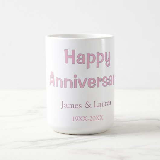 結婚記念日 名前 日付 年 ピンク グレー コーヒーマグカップ (中央)