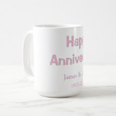 結婚記念日 名前 日付 年 ピンク グレー コーヒーマグカップ (正面左)