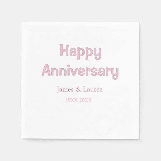 結婚記念日 名前 日付 年 ピンク グレー スタンダードカクテルナプキン (正面)
