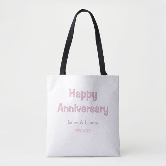 結婚記念日 名前 日付 年 ピンク グレー トートバッグ (正面)