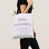 結婚記念日 名前 日付 年 ピンク グレー トートバッグ (クローズアップ)