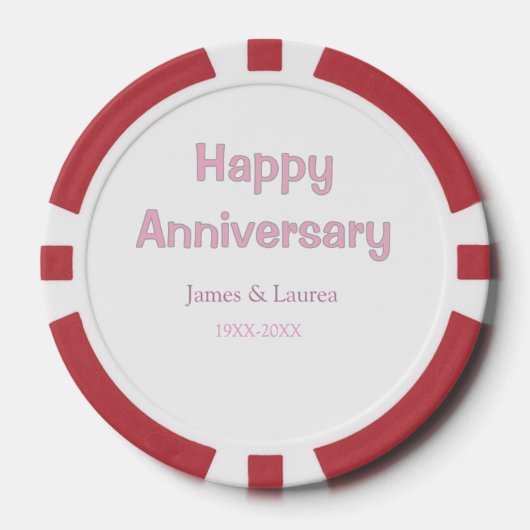 結婚記念日 名前 日付 年 ピンク グレー ポーカーチップ (正面)