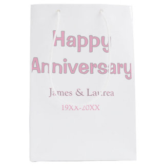 結婚記念日 名前 日付 年 ピンク グレー ミディアムペーパーバッグ