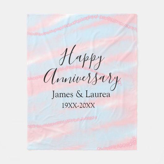 結婚記念日 名前 日付 年 ペーストルカラー  フリースブランケット (正面)