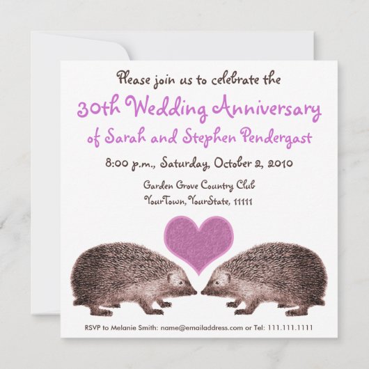 結婚記念日 – 愛に忠実なハリネズミ 招待状 (裏面)