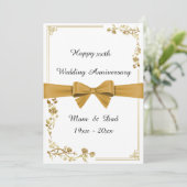 結婚記念日, 白, 金のリボン, テキスト裏面 カード (スタンド正面)