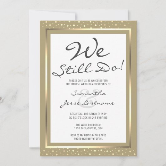 結婚記念日　私たちはまだ愛を誓う　エレガントなゴールドの招待状 招待状 (正面)