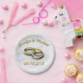 結婚記念日+花嫁+花婿の名入れ可能なゴールドリング ペーパープレート (パーティー)