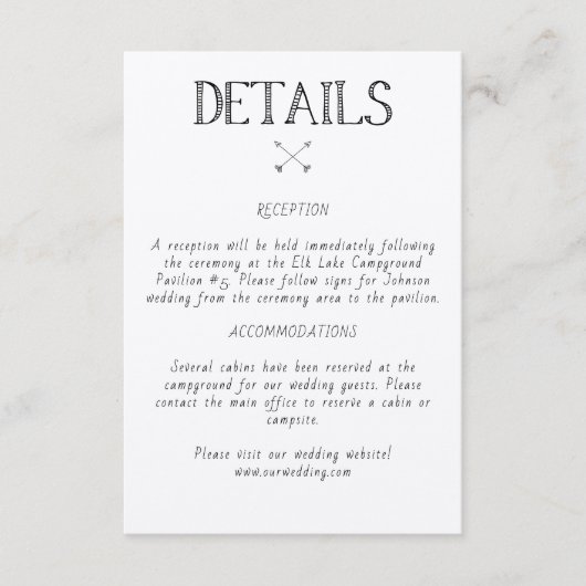 結婚詳細の素朴招待状挿入 エンクロージャーカード (正面)