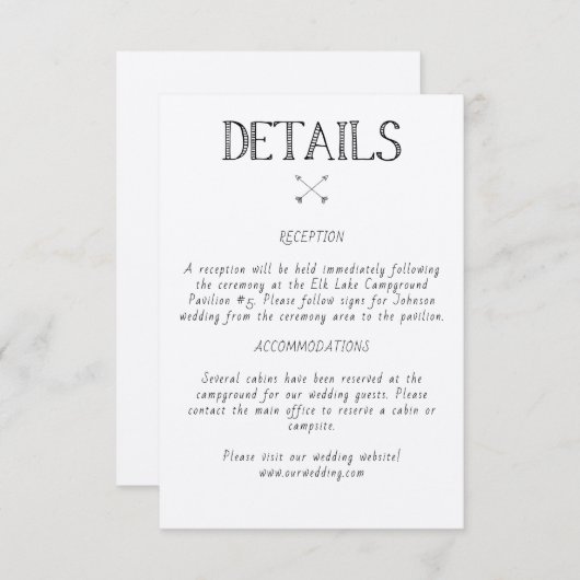 結婚詳細の素朴招待状挿入 エンクロージャーカード (正面/裏面)