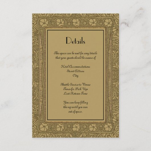 結婚詳細エレガント金ゴールドアールヌーボー エンクロージャーカード (正面)