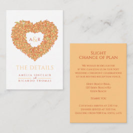 結婚詳細オレンジチューリップハートモノグラム エンクロージャーカード