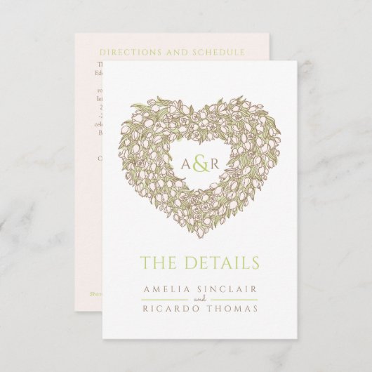 結婚詳細チューリップ花束モノグラム青褐色 エンクロージャーカード (正面/裏面)