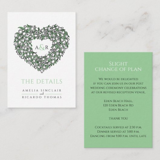 結婚詳細白チューリップ花束モノグラムenc エンクロージャーカード (正面/裏面)