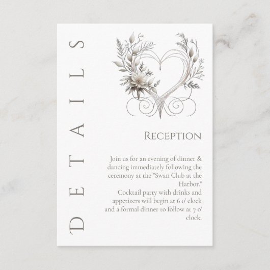 結婚詳細白ハート花 エンクロージャーカード (正面)