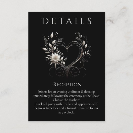 結婚詳細白モダンハートの花 エンクロージャーカード (正面)