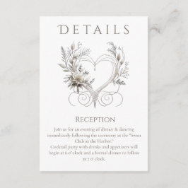 結婚詳細白モダンハートの花 エンクロージャーカード