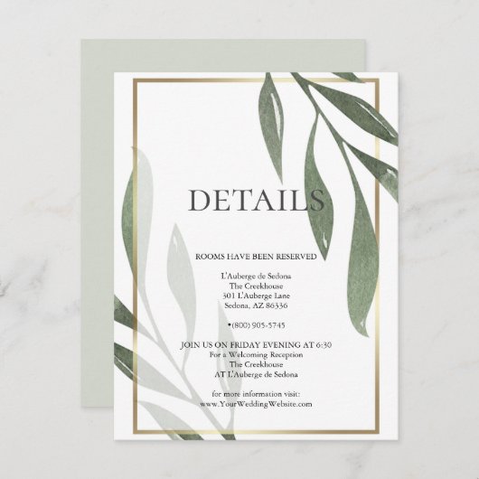 結婚詳細 |セージグリーンオリーブの葉 エンクロージャーカード (正面/裏面)