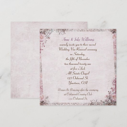 結婚誓約更新 クラシカルな花のフレーム 招待状 (正面/裏面)