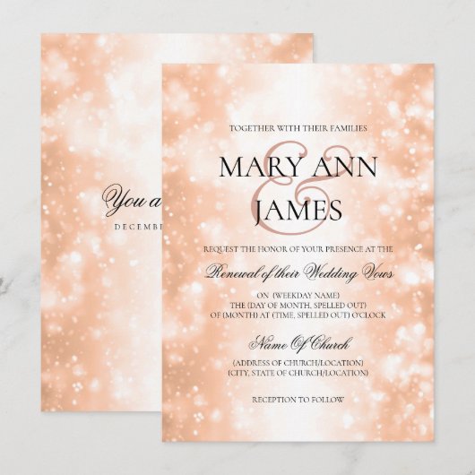結婚誓約更新 ローズゴールド シャンパン ライト 招待状 (正面/裏面)