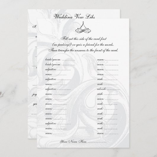 結婚誓約書の穴埋めカード 結婚式のパーティーカード 招待状 (正面/裏面)