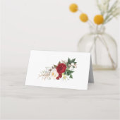 結婚護衛カード | アイボリーと赤い牡丹ブーケ プレイスカード (裏面)