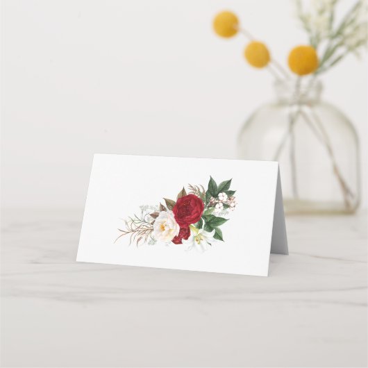 結婚護衛カード | アイボリーと赤い牡丹ブーケ プレイスカード (裏面)