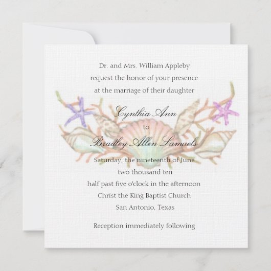 結婚貝殻カラフルと珊瑚 招待状 (正面)