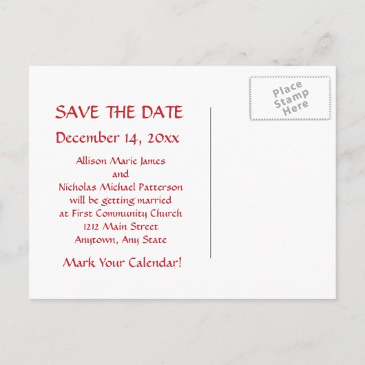 結婚赤と白ビクトリアン救写真 案内ポストカード (裏面)