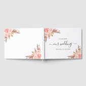 結婚赤面ピンクフローラパンパスグラスバラ金ゴールド ゲストブック (全面)