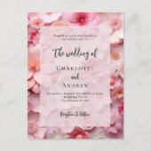 結婚赤面ピンク花模様エレガント インビテーションポストカード (正面)