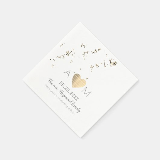 結婚転モノグラムのフェイクグリッター白 スタンダードカクテルナプキン (角)