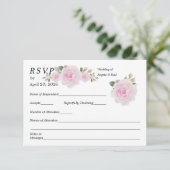 結婚返信ハガキ ソフトピンクのバラ 出欠カード (スタンド正面)
